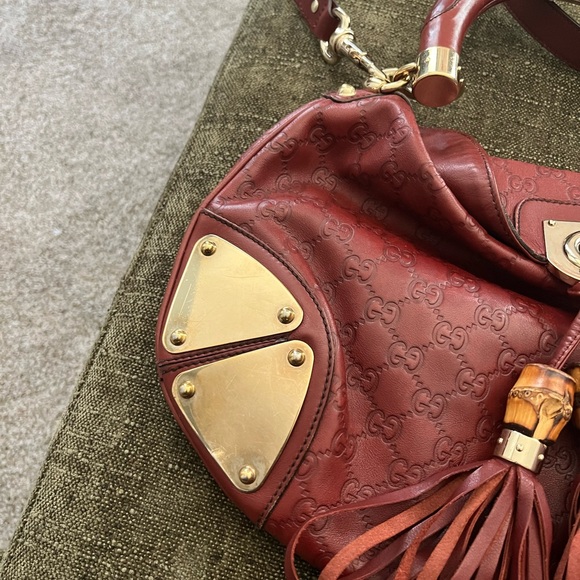 Gucci Deep Red Indy Leather Shoulder Bag with Tassels - Picture 3 of 9